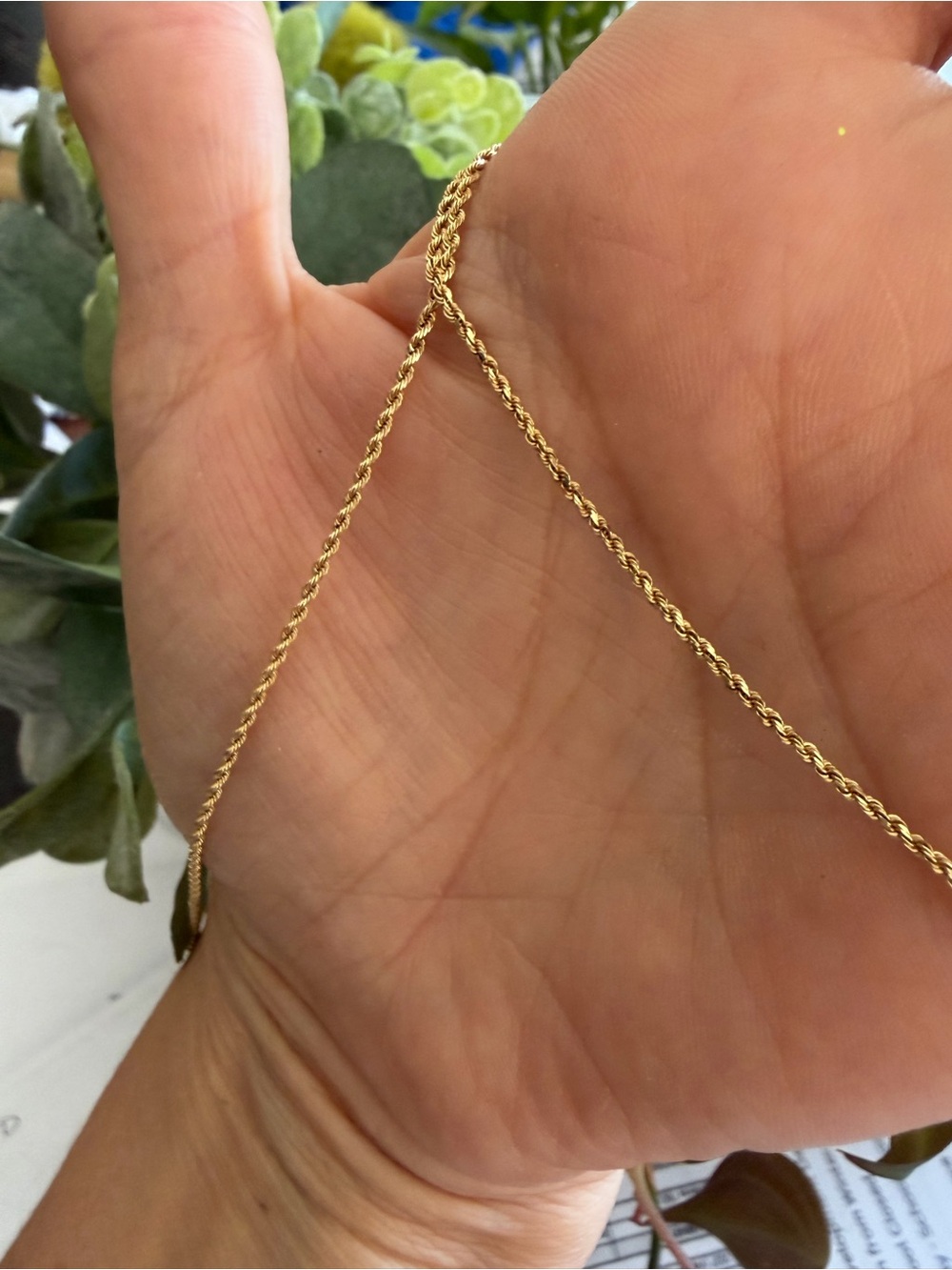 Gold Rope Chain Necklace 14 kt solid 20 inch clasp with safety diamond cut - Picture 3 of 7
